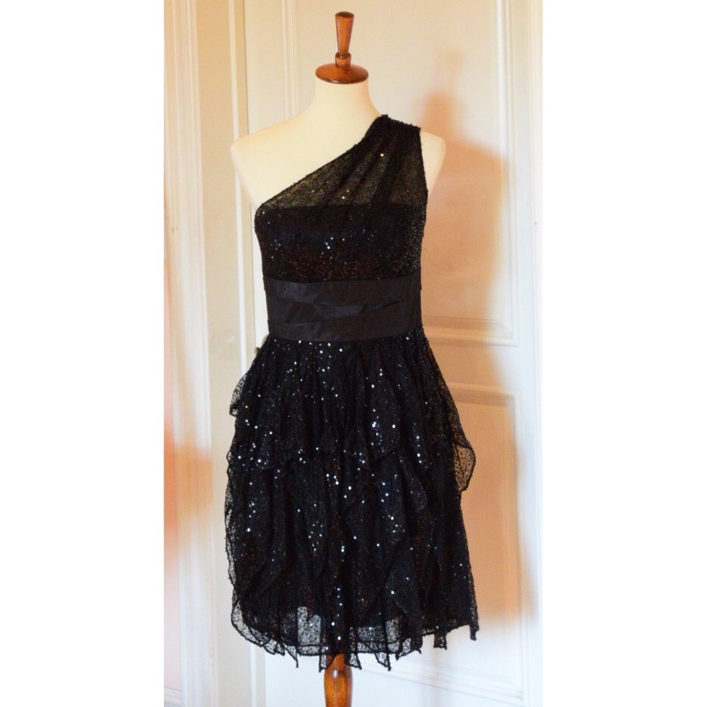Black sequin one shoulder dress